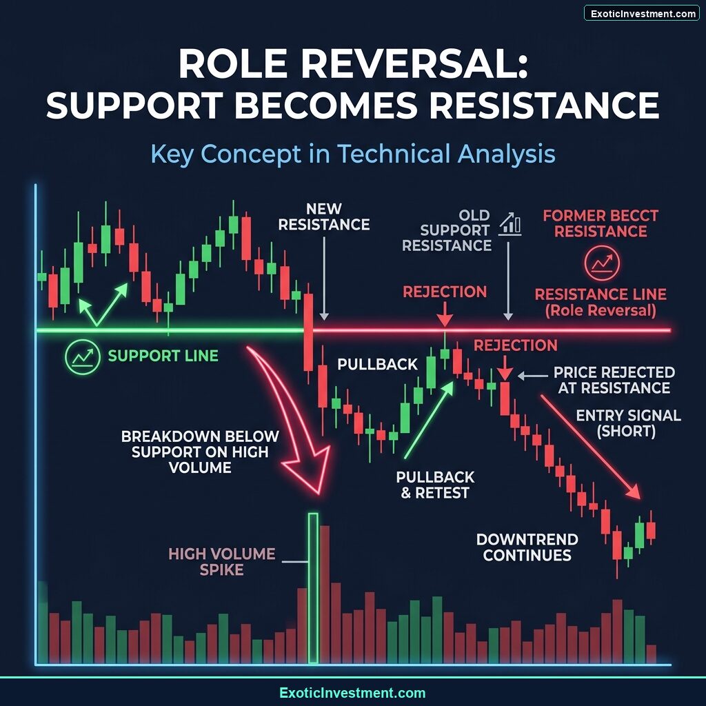 support becomes resistance level breakout retest trading