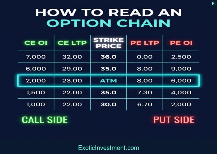 how to read option chain table NSE India