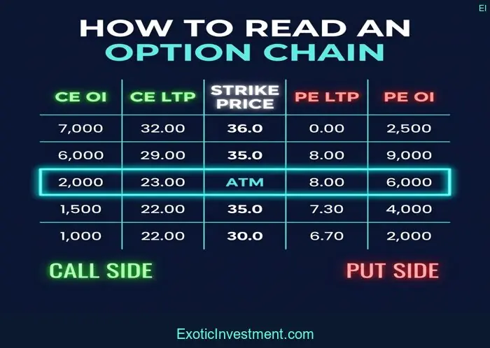 how to read option chain table NSE India