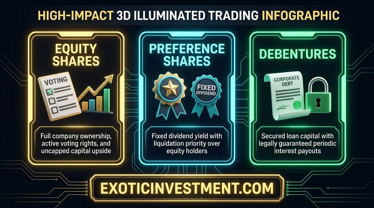 equity shares vs preference shares vs debentures comparison