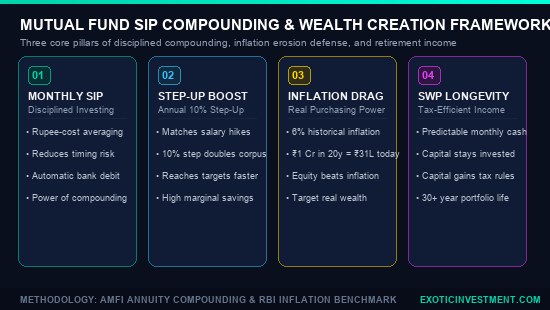 mutual fund sip compounding step up swp longevity diagram